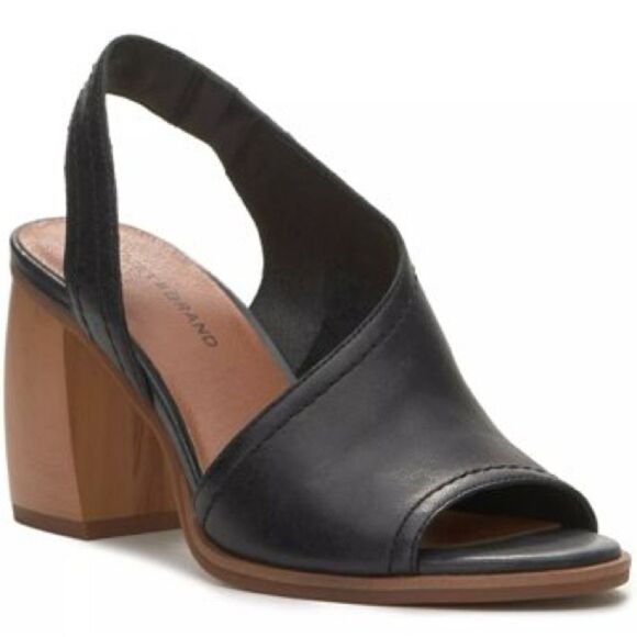 Lucky Brand Heels Women’s 9.5 Xilna Black Leather Slingback Peep Toe Sandals - Picture 1 of 8